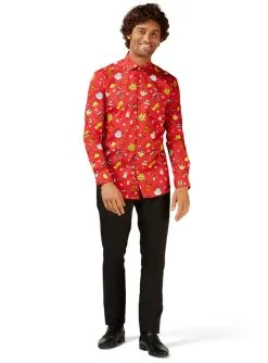 "Doodle Red" Weihnachtshemd Rot - Opposuits