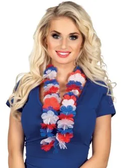 Hawaii Kette Rot, Weiß, Blau