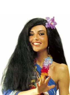 Hawaiische Perücke Mit Orchidee Schwarz