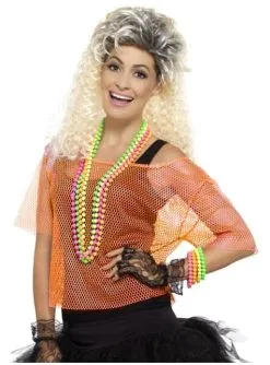 Neon-oranges 80er Jahre Netz-Shirt Für Frauen