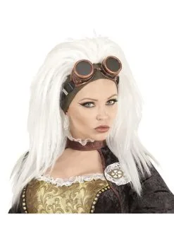 Titelseite 20 Weiße Steampunk Perücke Mit Brille Für Damen
